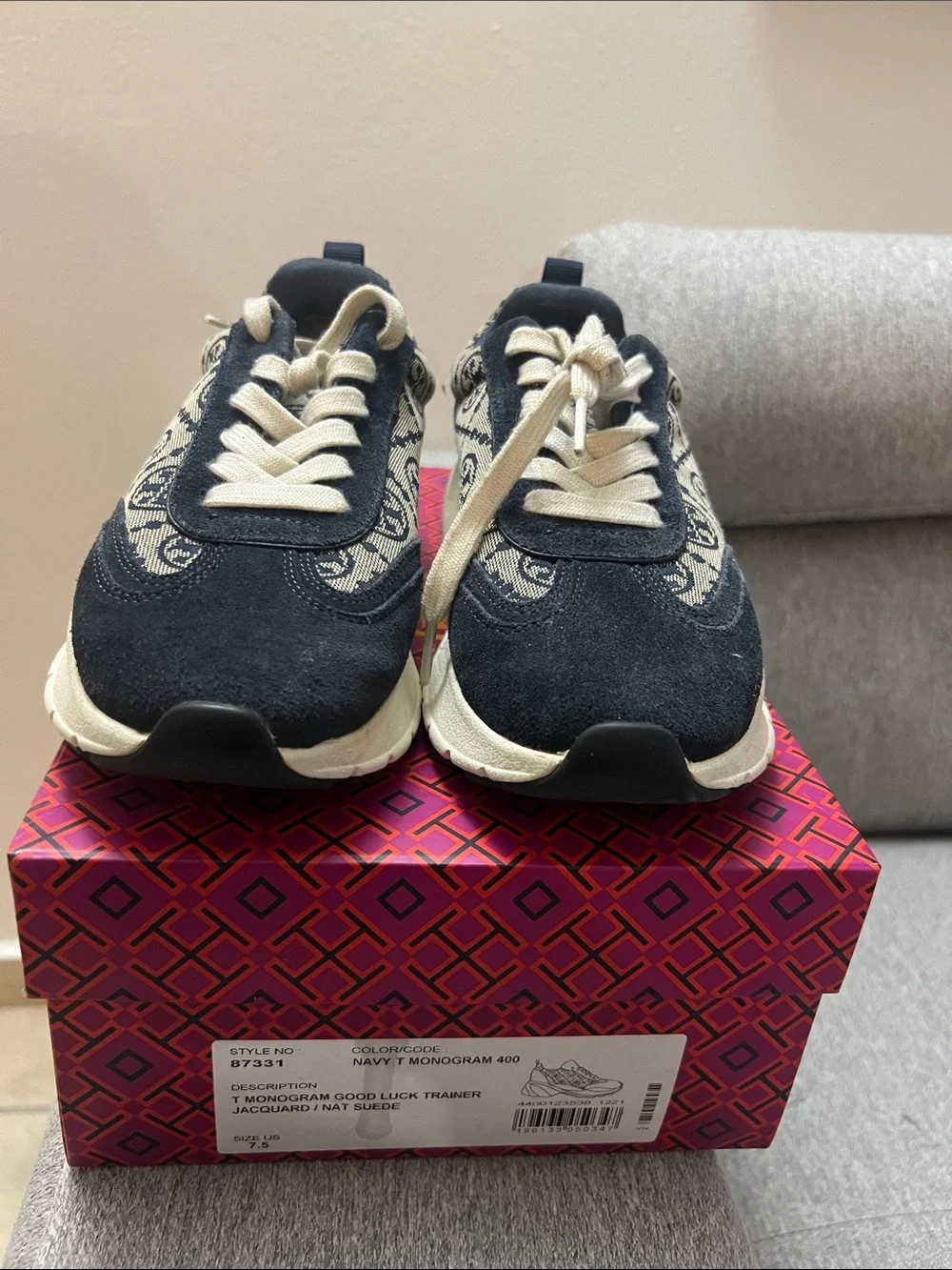 Tory Burch Navy & Cream Monogram Trainer Sneakers